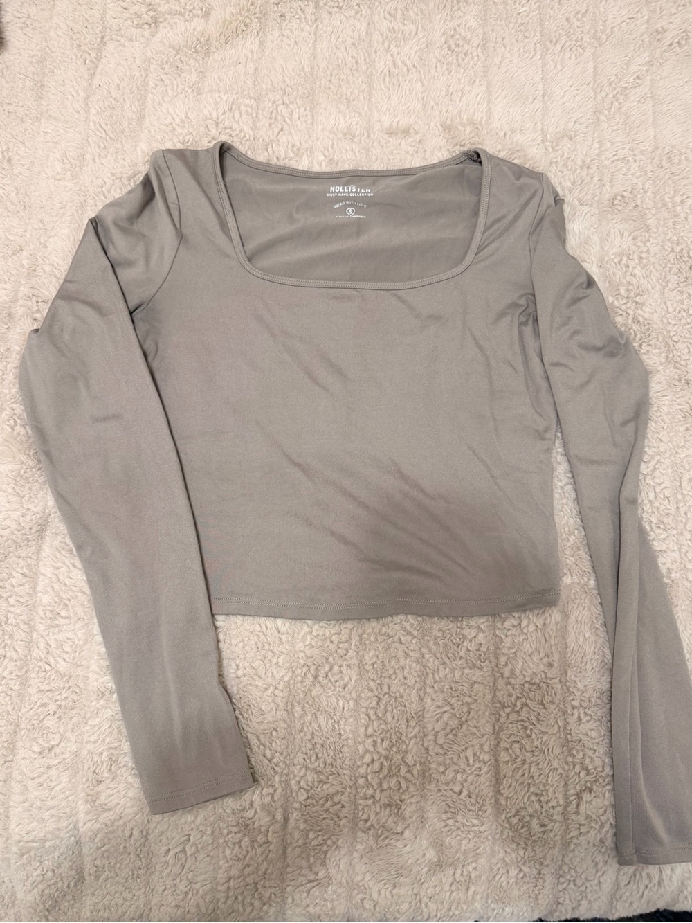 Hollister Light Gray Long Sleeve Square Neck Crop Top